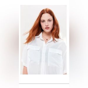 Oversized lightweight basic white button down. Silky material , a bit sheer
